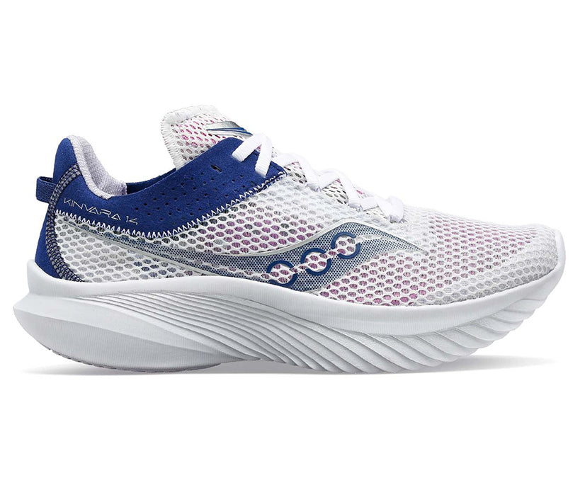 Saucony Women's Kinvara 14 Running Shoes - Lightweight & Cushioned for Training, White/Indigo - Perfect for Road Running, Jogging & Gym Workouts