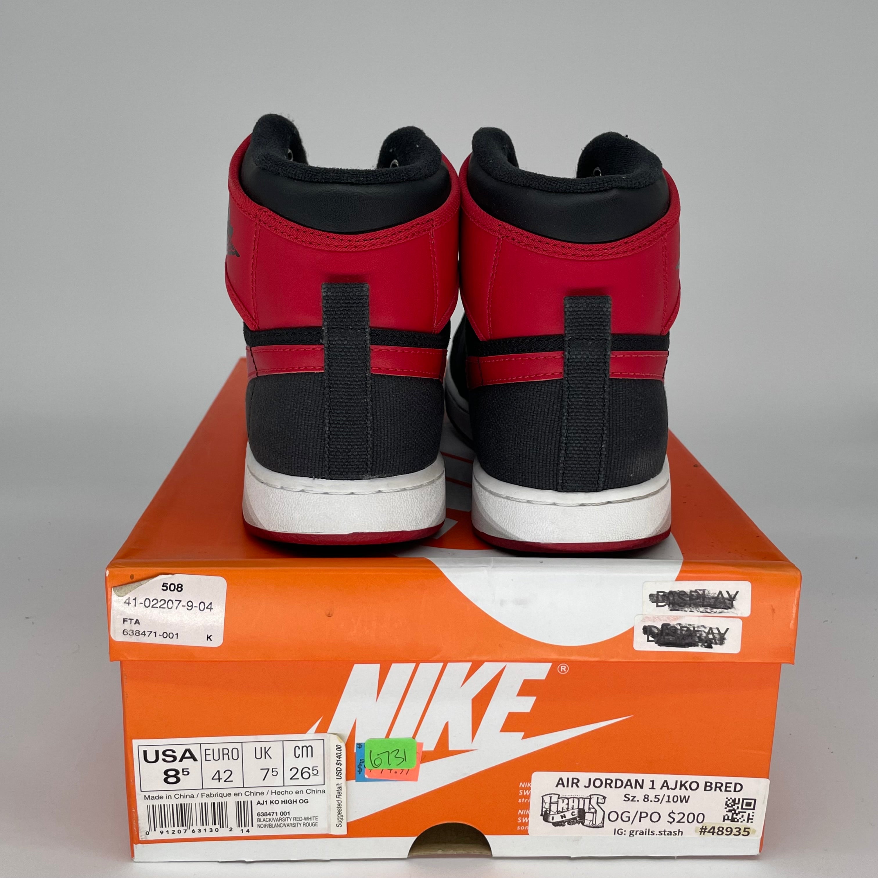 Original Air Jordan 1 AJKO Bred Men's Basketball Shoes Size 8.5 (638471-001) - Retro Style Sneakers for Casual Wear & Street Fashion