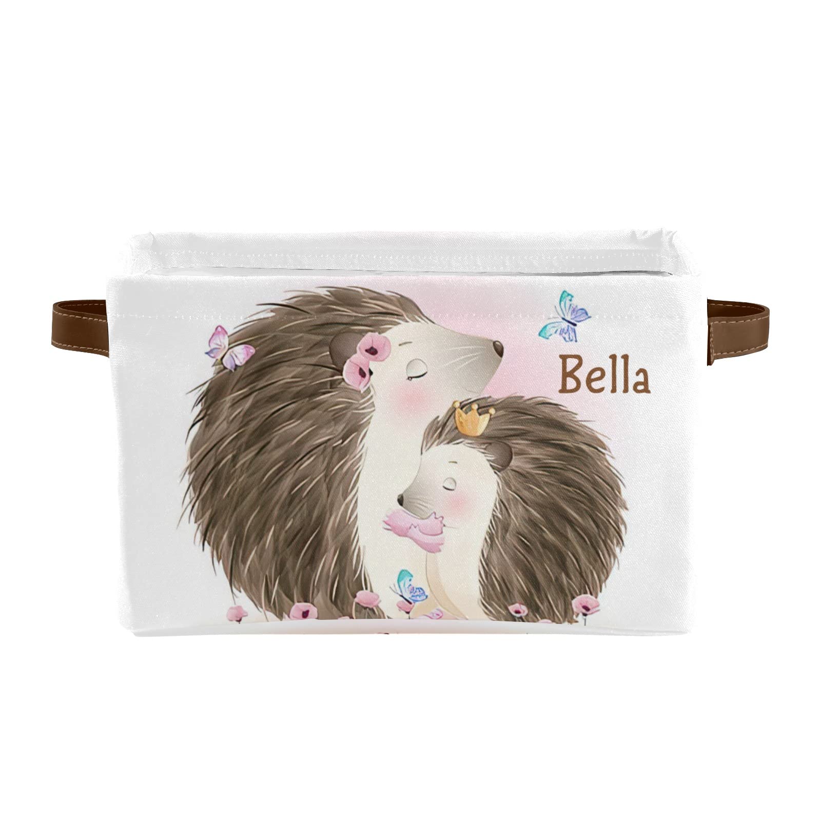 Personalized Watercolor Hedgehog Storage Baskets with Custom Name - 4 Pack Rectangular Home & Kitchen Organizer Bins for Toys, Blankets, or Pantry Organization