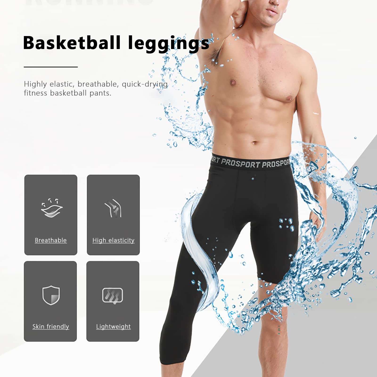 2 Pack Men's Compression Pants - Gym Running Basketball Leggings for Workout & Sports (White+Black, XL)