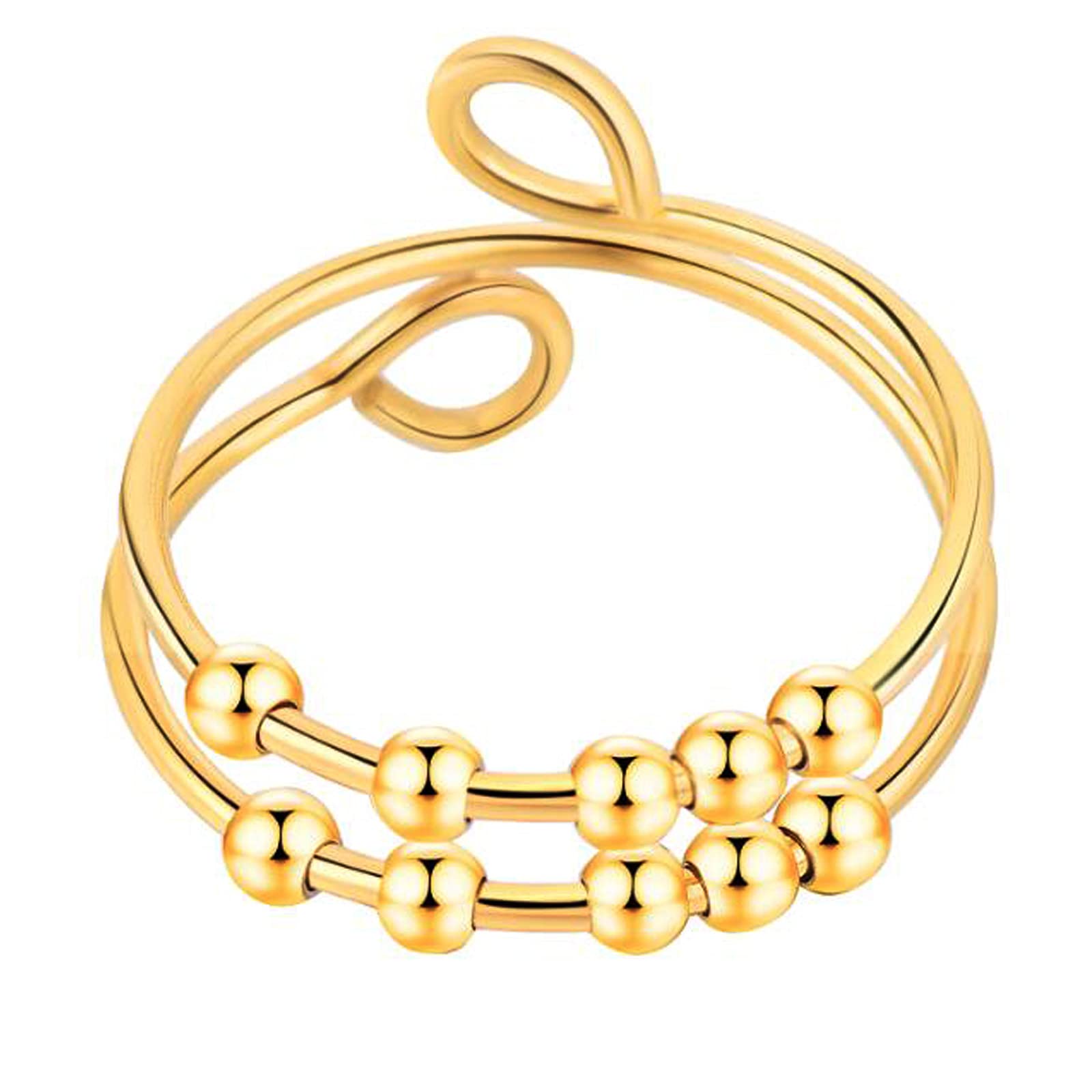 Double Layer Adjustable Anxiety Rings for Women & Men - Stress Relief Fidget Spinner Rings with Beads - Perfect for ADHD, Anxiety Relief, Office Focus & Sensory Stimulation