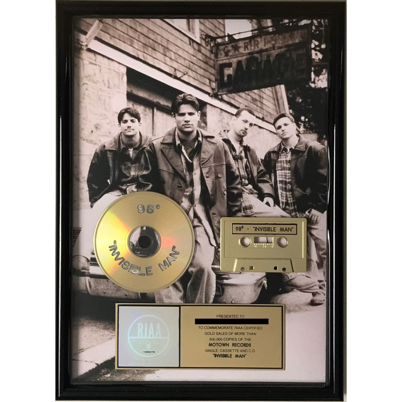 98 Degrees Invisible Man RIAA Gold Single Award - Certified Music Collectible for Fans & Memorabilia Enthusiasts - Perfect for Display in Home, Office, or Music Studio