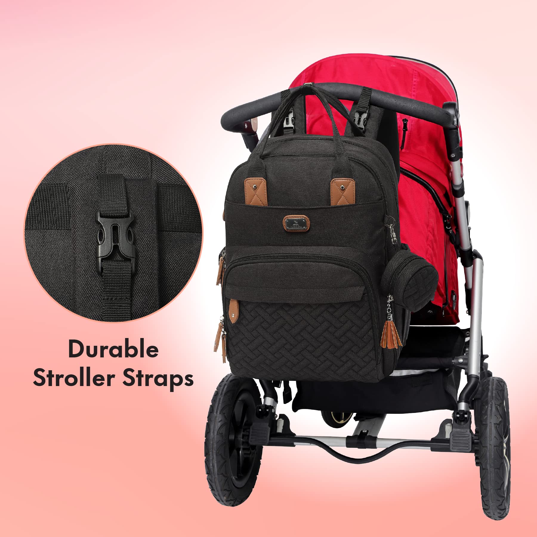 Diaper Bag Backpack with Changing Pad & Stroller Straps - Large Unisex Baby Bag for Boys & Girls - Waterproof Travel Backpack for Moms & Dads - Perfect for Daycare, Travel & Outings - Black