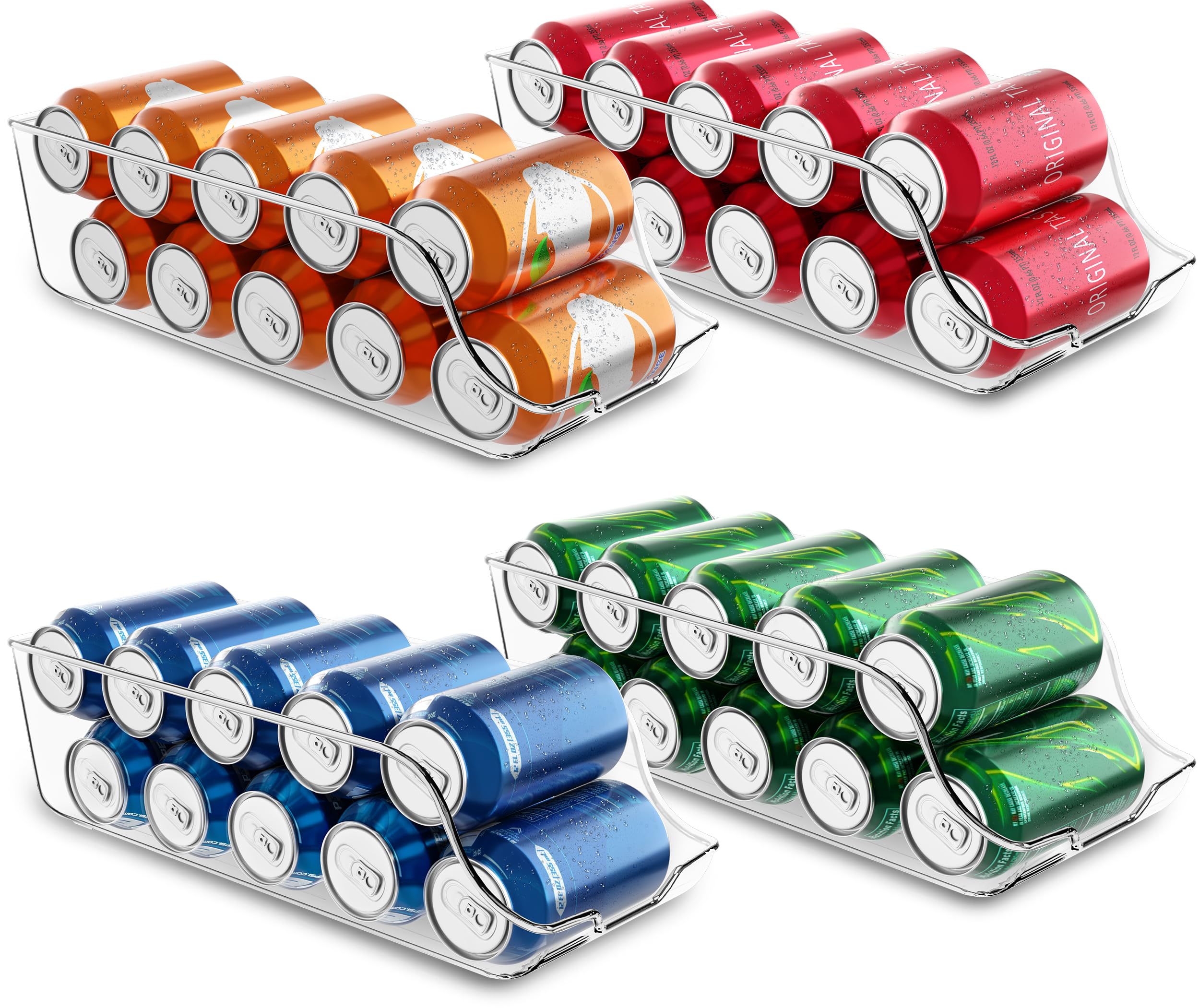 Utopia Kitchen 4-Pack Clear Soda Can Organizer for Refrigerator or Countertop - Stackable Drink Storage Bins with Dispenser - Perfect for Organizing Cans, Bottles & Beverages in Kitchen, Pantry or Office