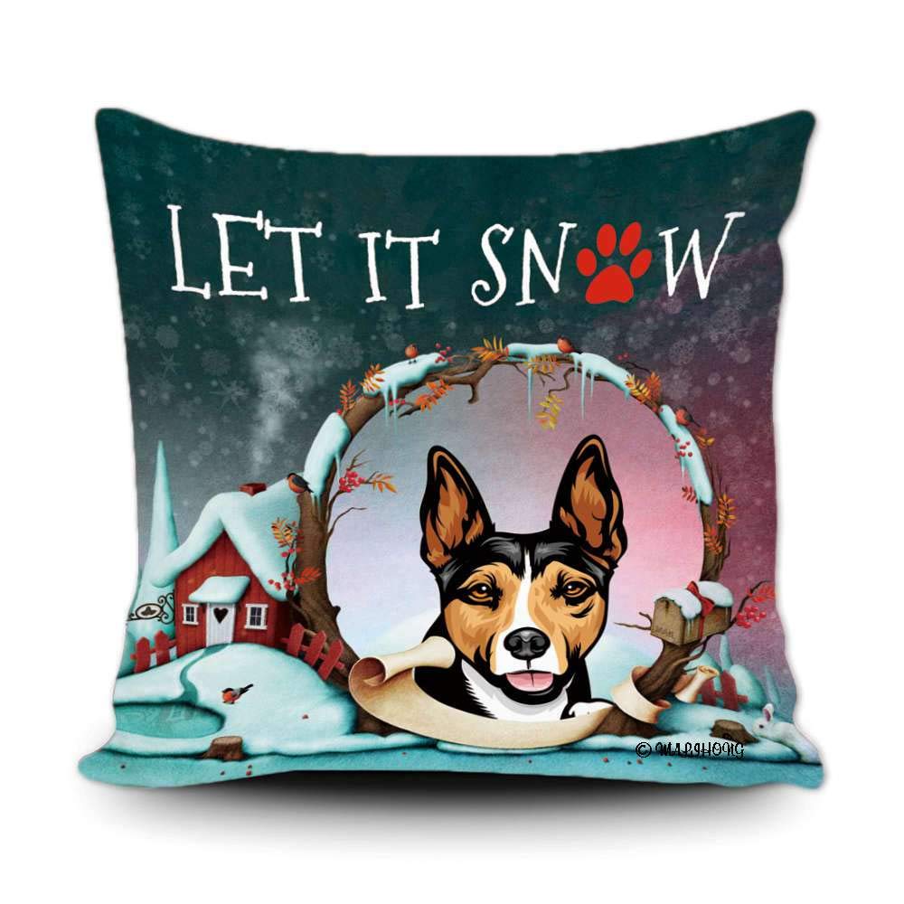 Cute Peeking Dog Rat Terrier Winter Throw Pillow Cover - Let It Snow Christmas Holiday Decor for Sofa, Bed & Home - 20x20 Inch Cozy Decorative Pillowcase - Perfect for Living Room, Bedroom & Seasonal Festive Decorations