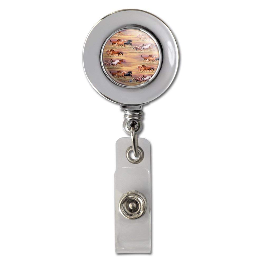Wild Horse Running Pattern Retractable ID Badge Reel with Chrome Clip - Perfect for Office, School, Events & Security Personnel