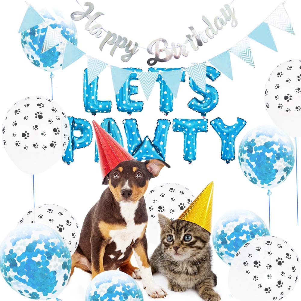 23PCS Pet Party Decoration Kit - Dog Paw Print Balloons, Foil Balloons & Happy Birthday Banner with 