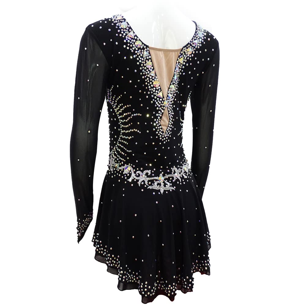 LIUHUO Black Rhinestone Figure Skating Dress for Girls & Women - Competition & Dance Performance Outfit - Perfect for Ice Shows, Recitals, and Gymnastics