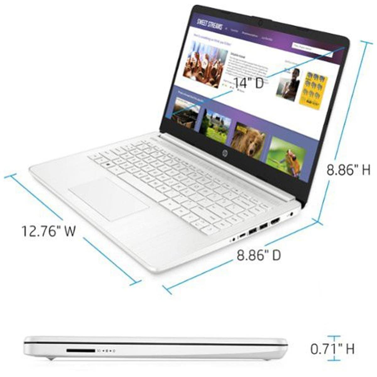 HP 14-dq0032dx 14-inch HD Laptop - Intel Celeron N4020 1.1GHz, 4GB RAM, 64GB eMMC Storage, Windows 11 Home S Mode (Snowflake White) - Perfect for Students, Home Office & Light Computing