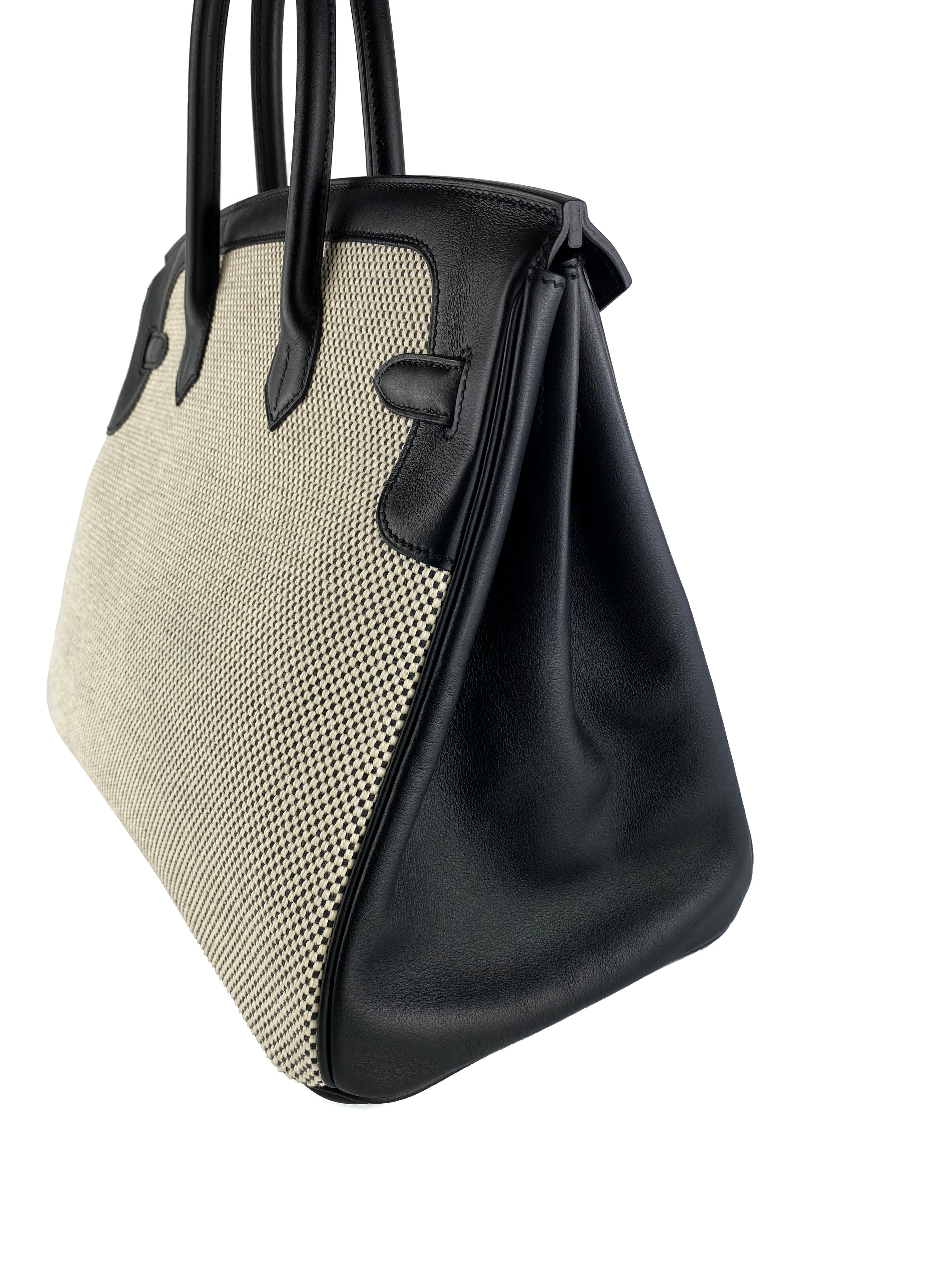 Authentic Hermes Birkin 35 Black Swift Leather & Toile Criss Cross Bag - Luxury Handbag for Women, Perfect for Work, Travel & Special Occasions
