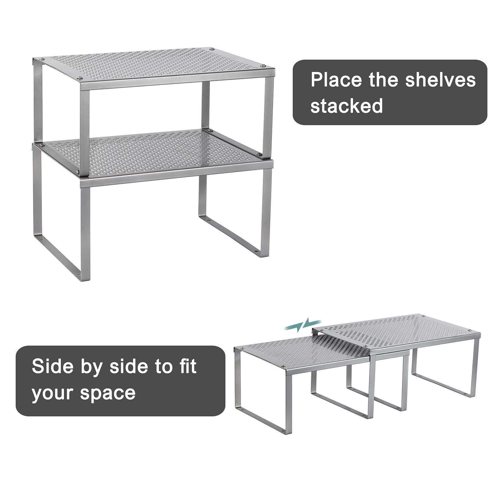 MOOACE Stackable Expandable Kitchen Cabinet Organizer Set of 4 - Silver Spice Rack Shelf for Pantry, Countertop & Cabinet Storage | Perfect for Organizing Spices, Cans & Kitchen Supplies