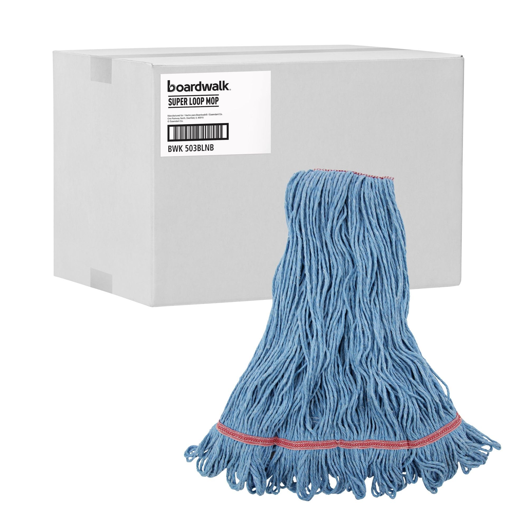 Boardwalk BWK503BLNB 1 Inch Super Loop Cotton/Synthetic Fiber Wet Mop Head - Large, Blue (12/Carton) - Heavy Duty Commercial Cleaning for Floors, Kitchens & Hospitals