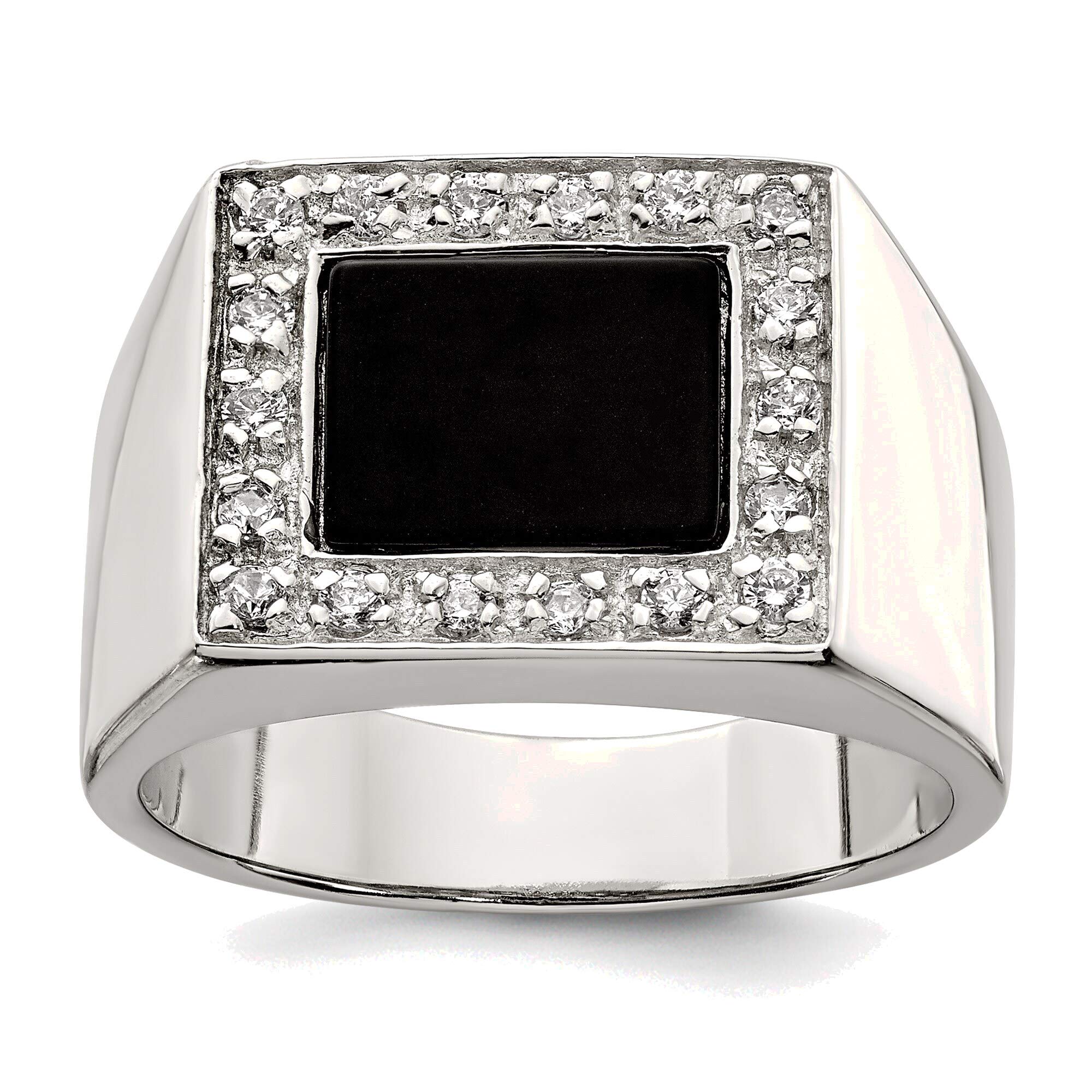 Bonyak Jewelry Solid Sterling Silver Men's CZ & Onyx Ring Size 9 - Elegant Black Onyx Cubic Zirconia Wedding Band for Men, Perfect for Engagement, Anniversary & Everyday Wear