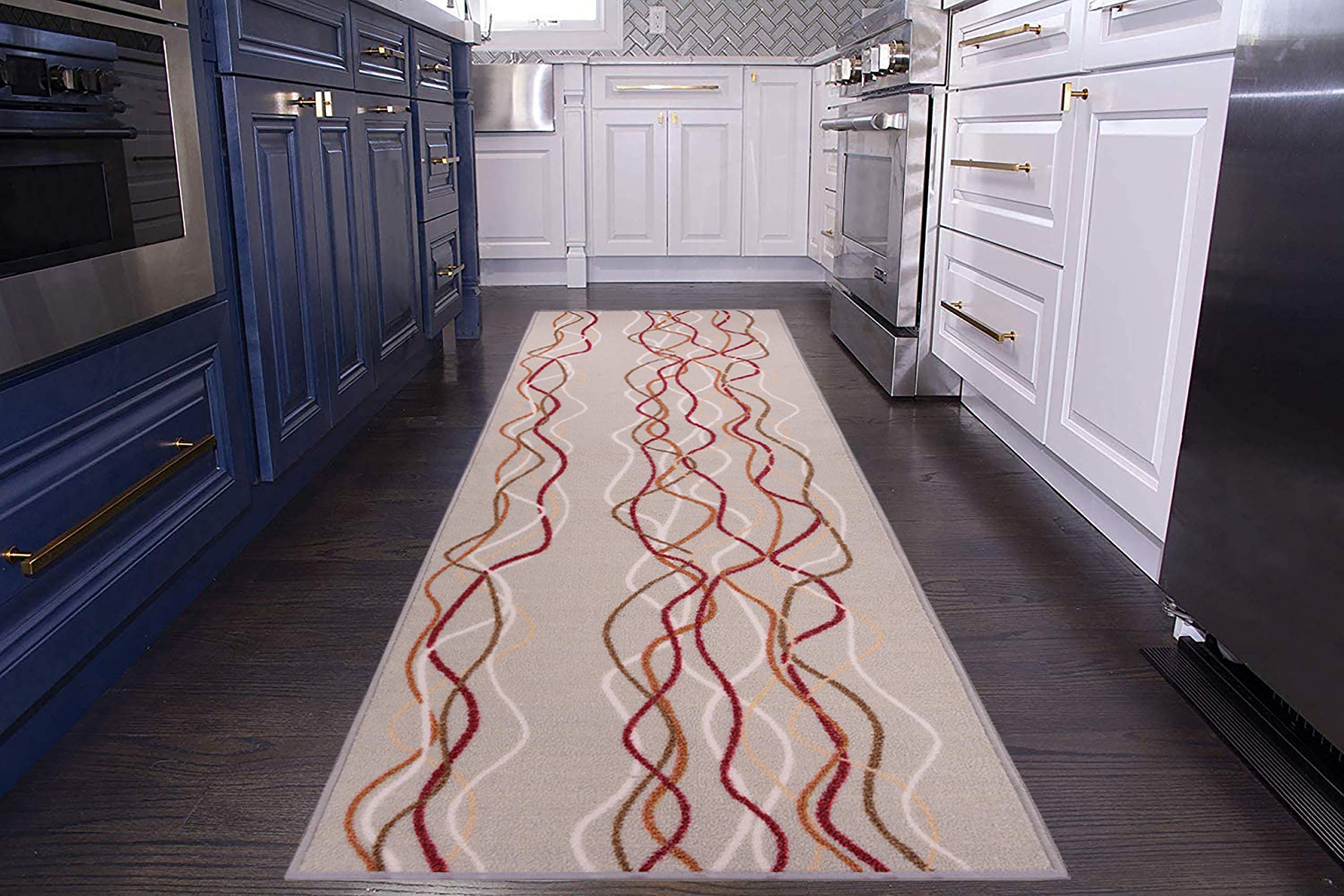 Custom Size Runner Rug - Striped Abstract Design Extra Long Non-Slip Rug for Hallways (31.5