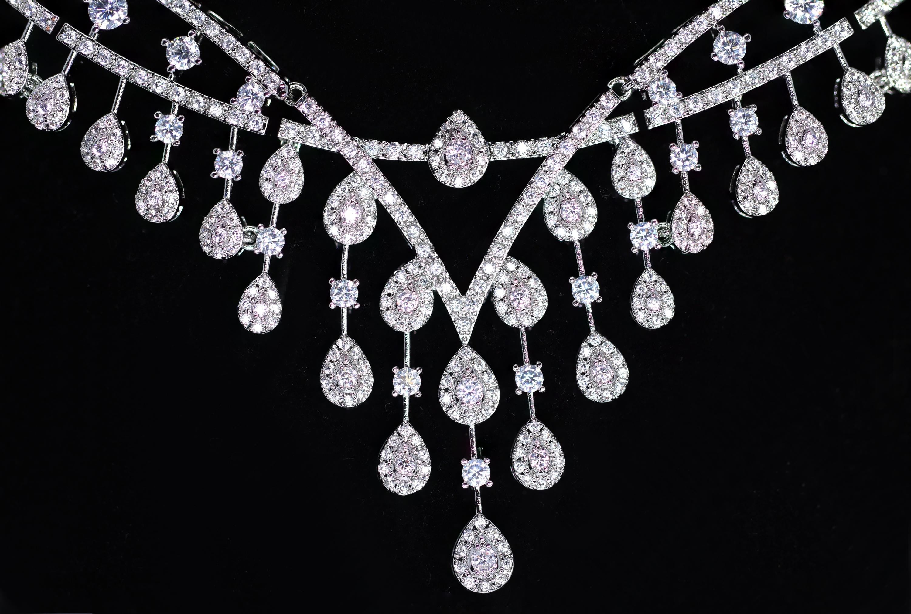 Diamond & Swarovski Crystal Celestial Drops Necklace Set - Elegant Long Bridal Jewelry with Statement Earrings | Perfect for Weddings, Prom, Anniversary Gifts & Formal Occasions