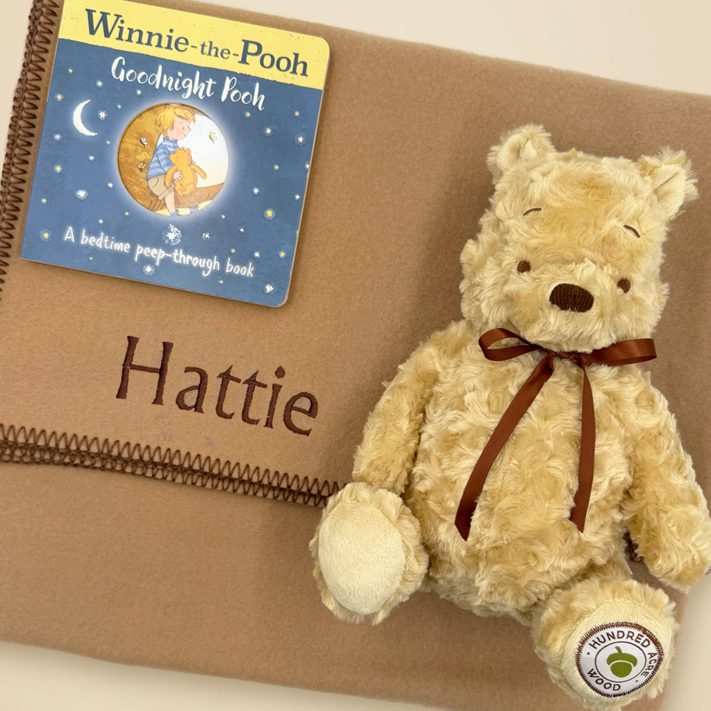 Winnie the Pooh Plush Stuffed Animal with Storybook & Personalized Fleece Blanket Gift Set - Perfect for Baby Showers, Birthdays & Nursery Decor