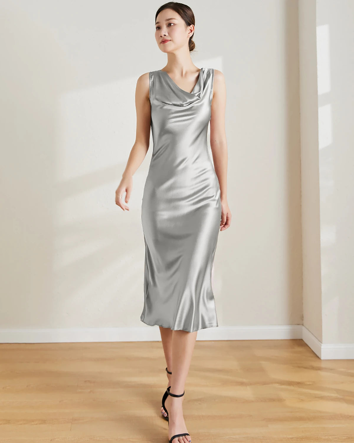 Elegant Sleeveless Silk Midi Dress for Women - Summer Casual & Evening Party Wear - Perfect for Weddings, Cocktails and Special Occasions