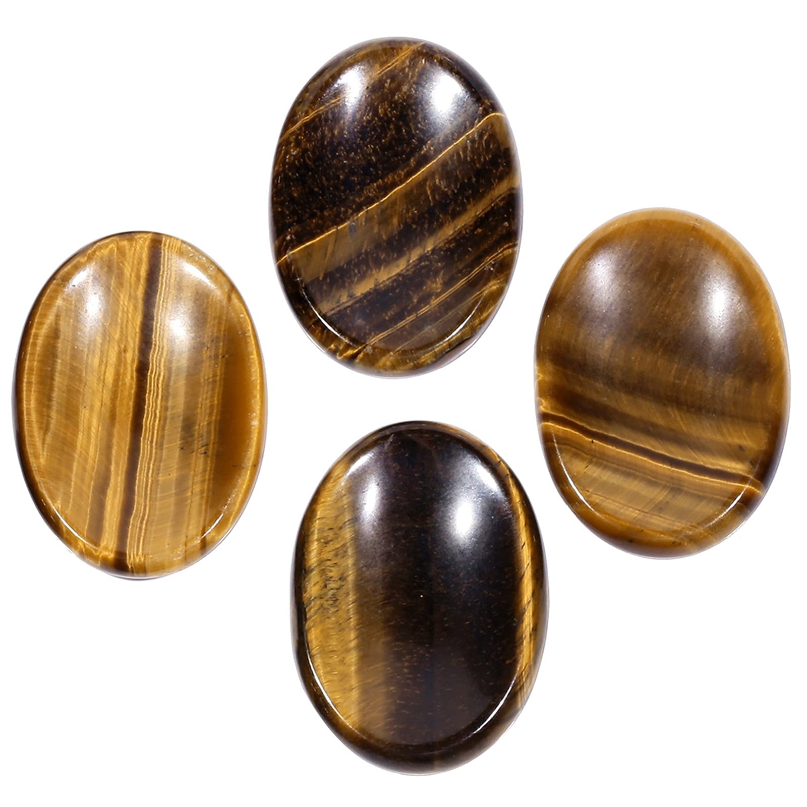 SUNYIK 4 Pack Oval Polished Tiger Eye Worry Stones - Anxiety & Stress Relief Healing Crystals for Pocket, Palm Meditation - Perfect for Relaxation, Mindfulness, and Emotional Balance