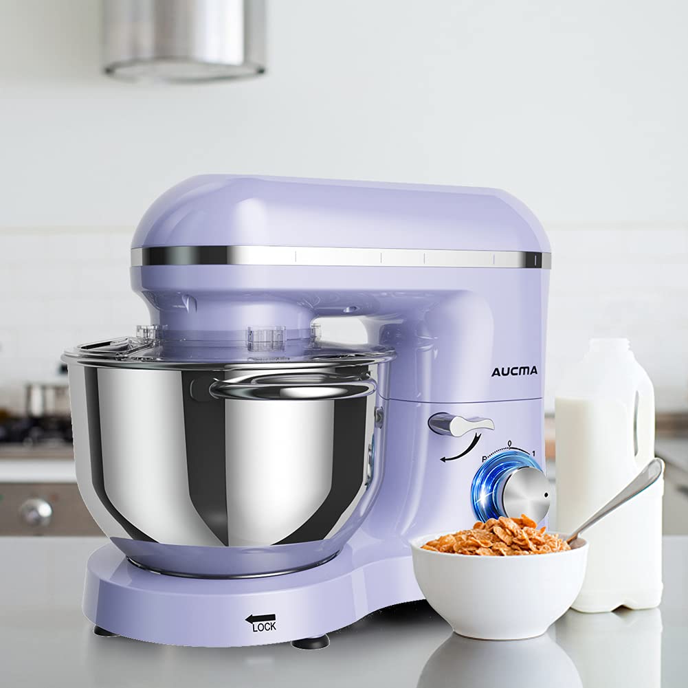 Aucma 6.5-QT 660W Stand Mixer - 6-Speed Tilt-Head Electric Kitchen Mixer with Dough Hook, Wire Whip & Beater (Lavender) - Perfect for Baking Cakes, Cookies, Bread & More