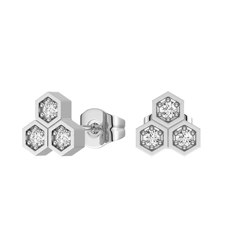 Lab Grown Diamond Honeycomb Trio Hexagon Stud Earrings – Elegant & Hypoallergenic Earrings for Women, Perfect for Weddings, Parties & Everyday Wear