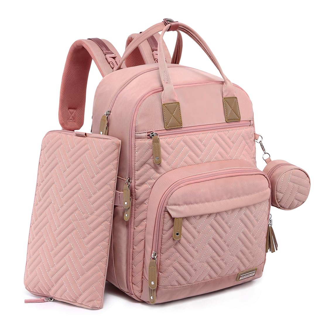 **Iniuniu Waterproof Diaper Backpack - Large 4-in-1 Unisex Baby Bag for Boys & Girls with Changing Pad, Pacifier Case & Stroller Straps (Pink) - Perfect for Travel, Daycare & On-the-Go Parents**