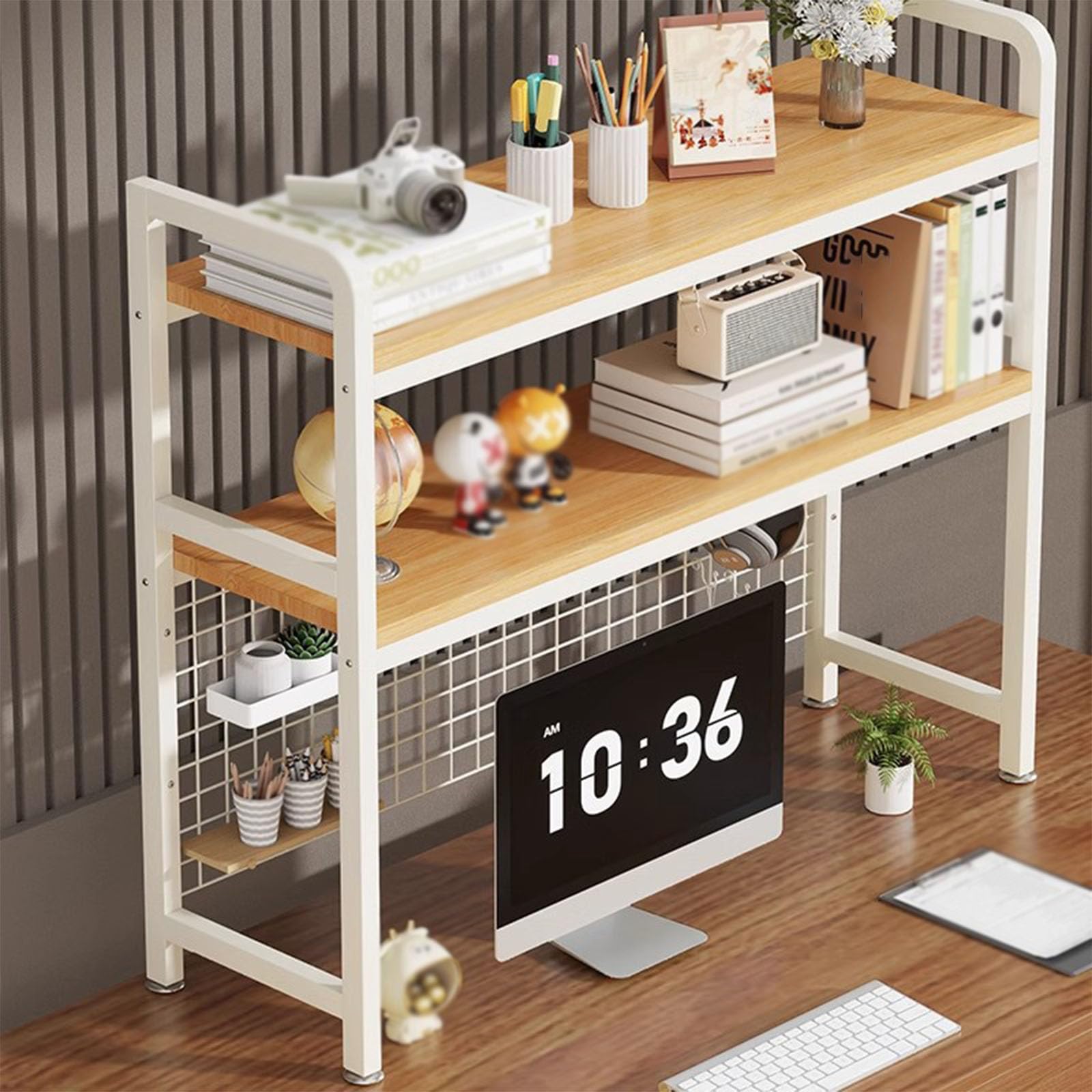 2-Tier Multipurpose Desk Hutch Organizer Shelf - Desktop Bookshelf & Computer Desk Organizer Rack for Office, Home, and Study Spaces | Perfect for Storing Books, Files, and Office Supplies