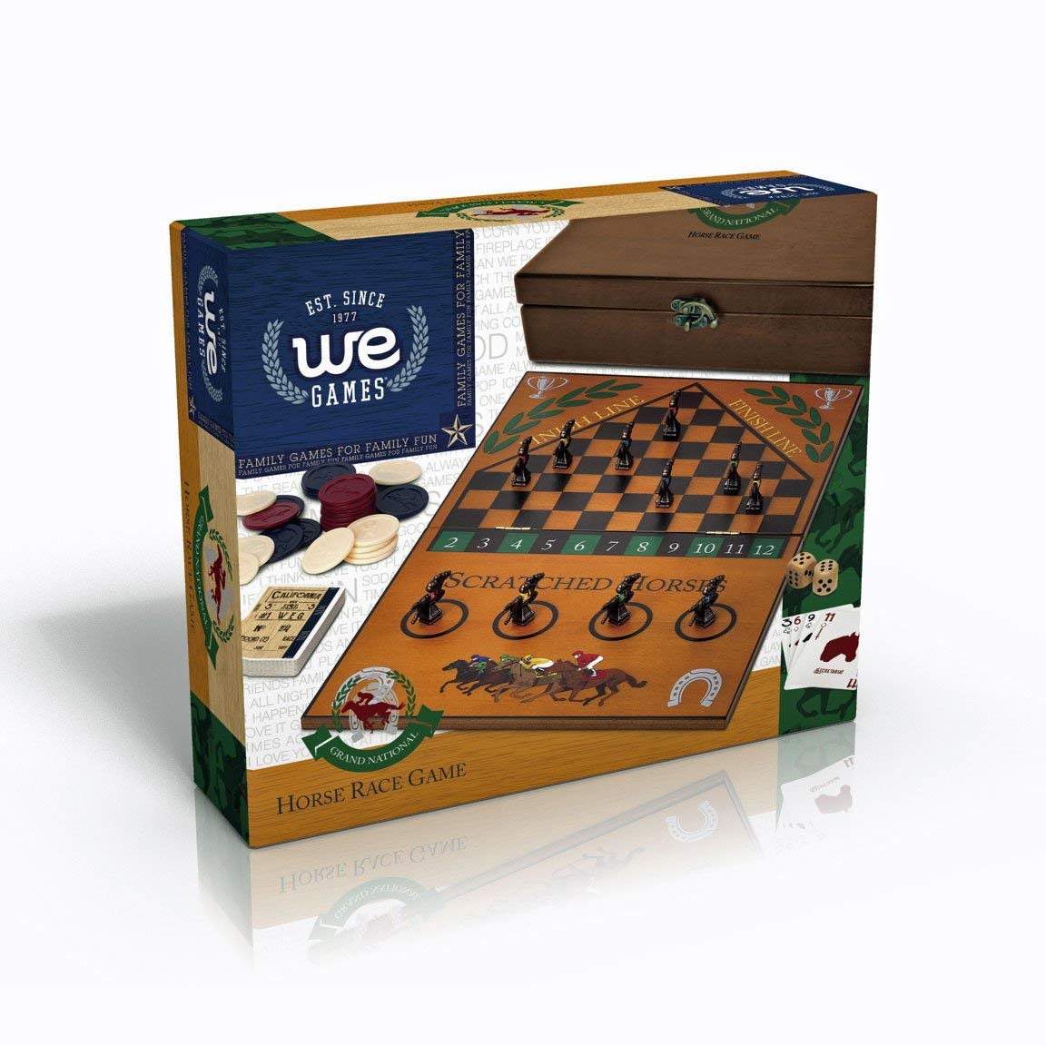 WE Games Derby Horse Race Board Game Set with Metal Game Pieces & Wooden Storage Box - Fun Family Board Games for Adults & Kids, Perfect for Game Nights, Birthday Gifts & Home Decor - Great for Living Room Entertainment & Family Bonding Activities