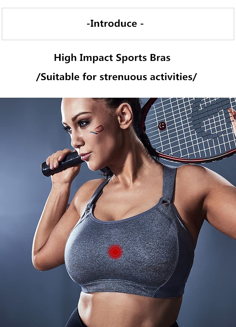 High Support Plus Size Sports Bras for Women - Wirefree Padded Racerback Workout Bras for Running, Yoga & Gym