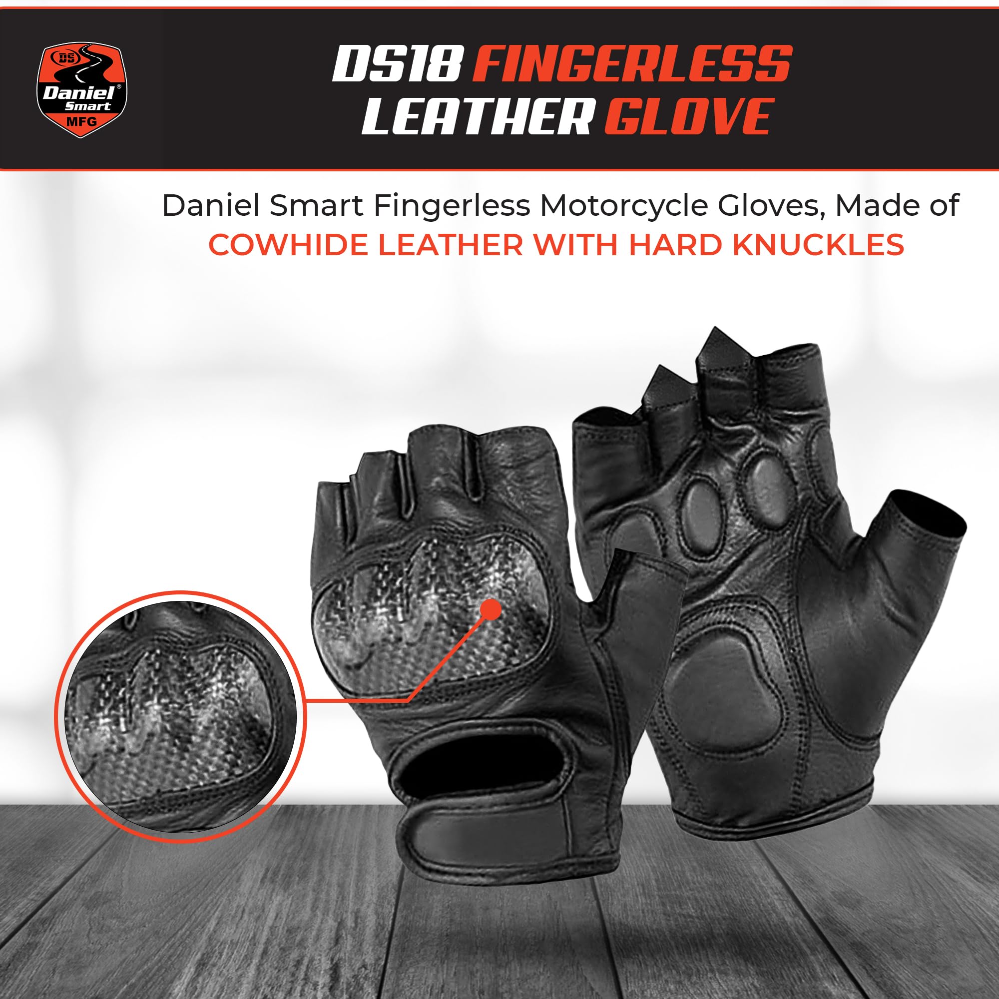Premium Daniel Smart Cowhide Leather Motorcycle Gloves for Men - Gel Palm Padding & Hard Knuckle Protection - Durable Biker Gloves for Riding, Racing & Adventure Motorcycles