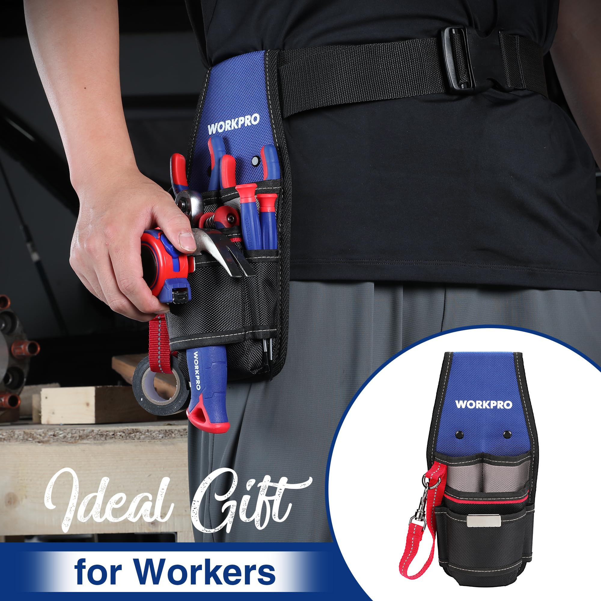 WORKPRO Electrician Tool Pouch - Professional Compact Tool Holder with 6 Pockets, 1680D Oxford Fabric & Zinc Alloy Hook - Durable Utility Tool Bag for Electricians, Plumbers, HVAC Technicians - Perfect for Construction, Home Repairs and DIY Projects