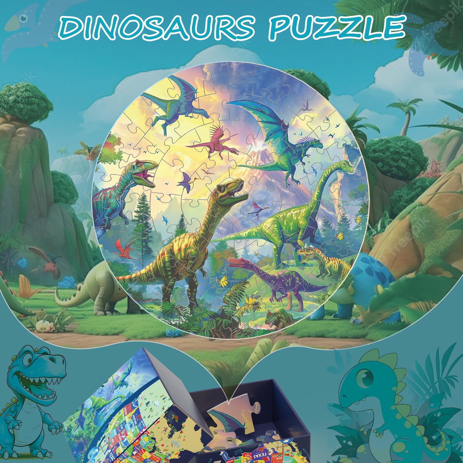 Dinosaur Jigsaw Puzzle for Kids Ages 3-8 | 70 Piece Large Floor Puzzle | Educational Learning Toy Gift for Boys & Girls | Perfect for Birthday, Classroom & Family Game Night
