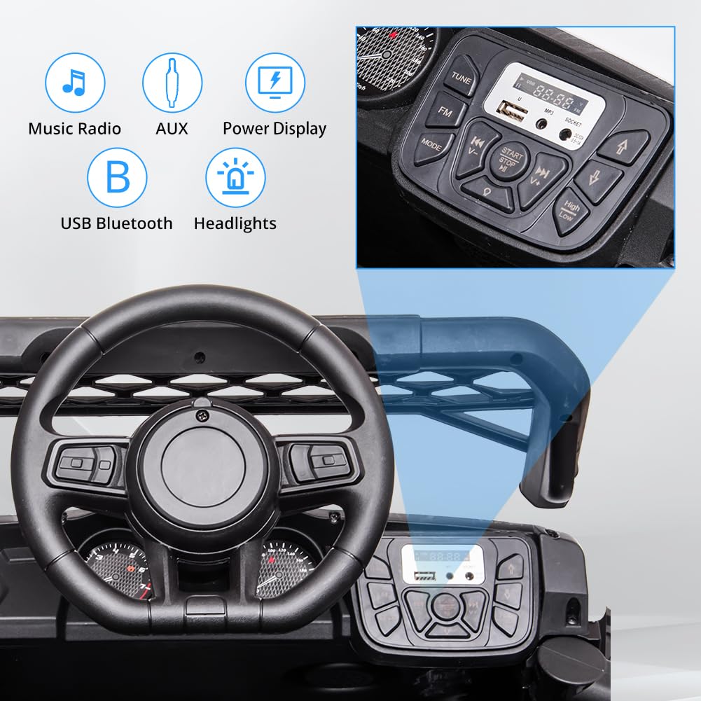 12V Battery Powered Kids Ride On Car with Remote Control - Electric Toy Vehicle for Toddlers with Spring Suspension, LED Lights, FM Radio, AUX/USB Port & Music Player (White) - Perfect for Indoor/Outdoor Play, Birthday Gifts & Family Fun Activities