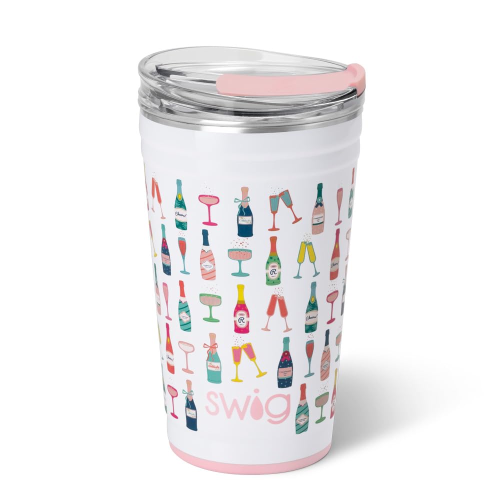 Swig Life 24oz Insulated Stainless Steel Tumbler - Stackable Travel Coffee Mug with EZ Slider Lid, Cup Holder Friendly, Reusable Thermos for Hot & Cold Drinks (Pop Fizz) - Perfect for Office, Camping, Road Trips and Outdoor Adventures
