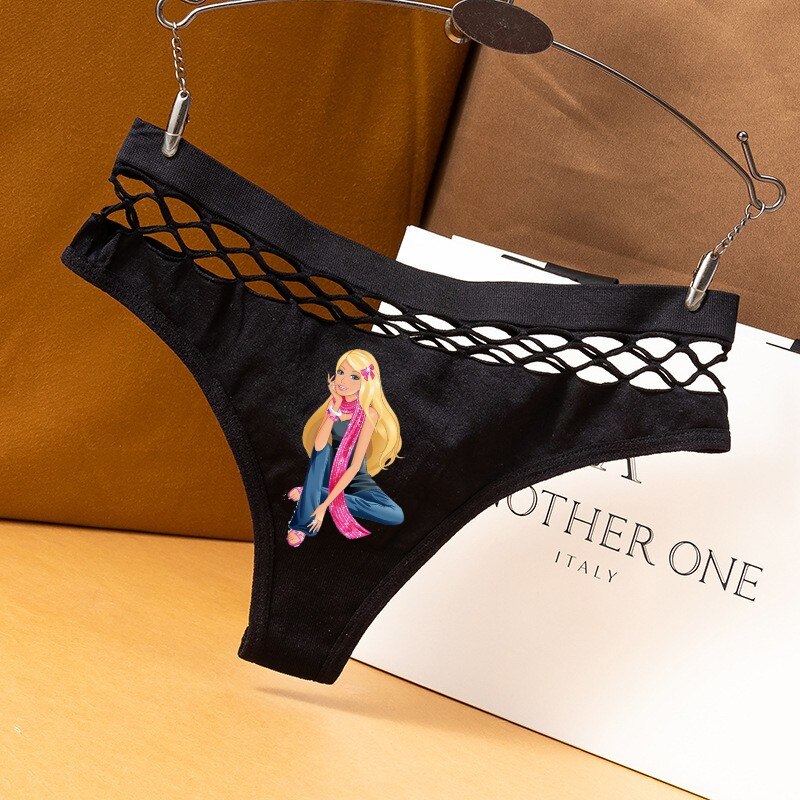 Barbie Princess Sexy Fishnet Hollow-Out Sports Thong Panties for Women - Y2K Fashion Bikini Briefs for Workout, Party & Lingerie