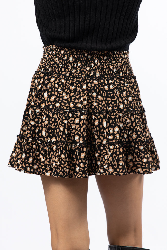 Black Leopard Print Mini Skort - Women's Stretchy Tennis Skirt for Running, Yoga & Casual Wear | Final Sale