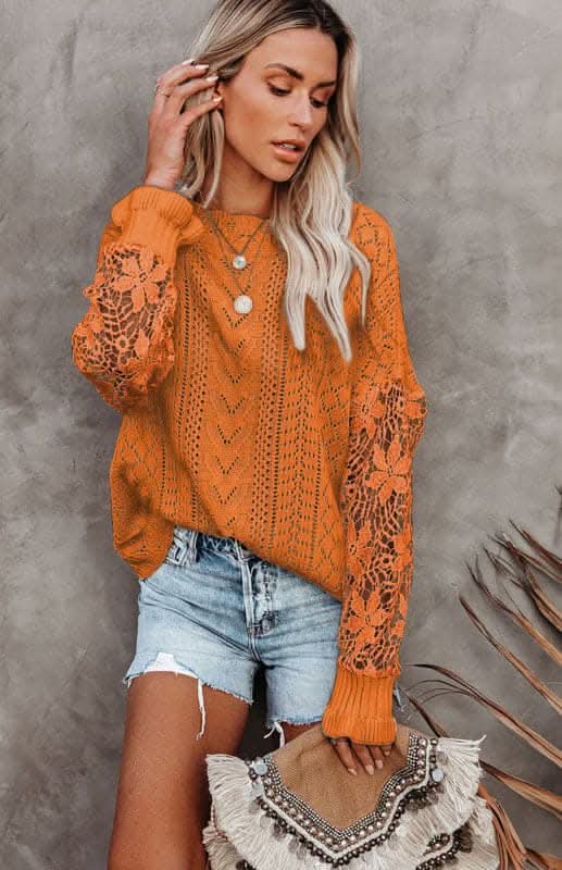 Elegant Cutout Petal Sleeve Sweater for Women - Trendy Knit Pullover for Fall & Winter - Perfect for Office, Date Night & Casual Outings