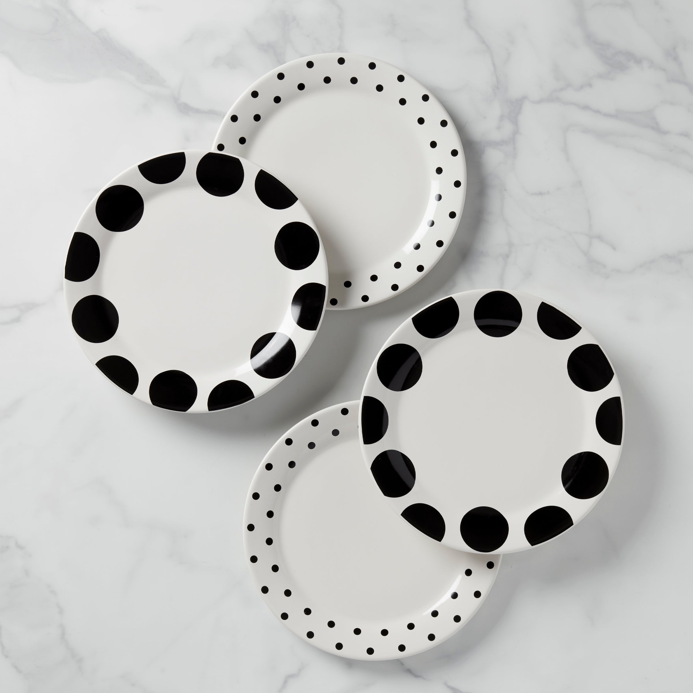 Premium On The Dot Assorted Dinner Plates - Set of 4 Ceramic Plates for Everyday Dining, Entertaining & Special Occasions