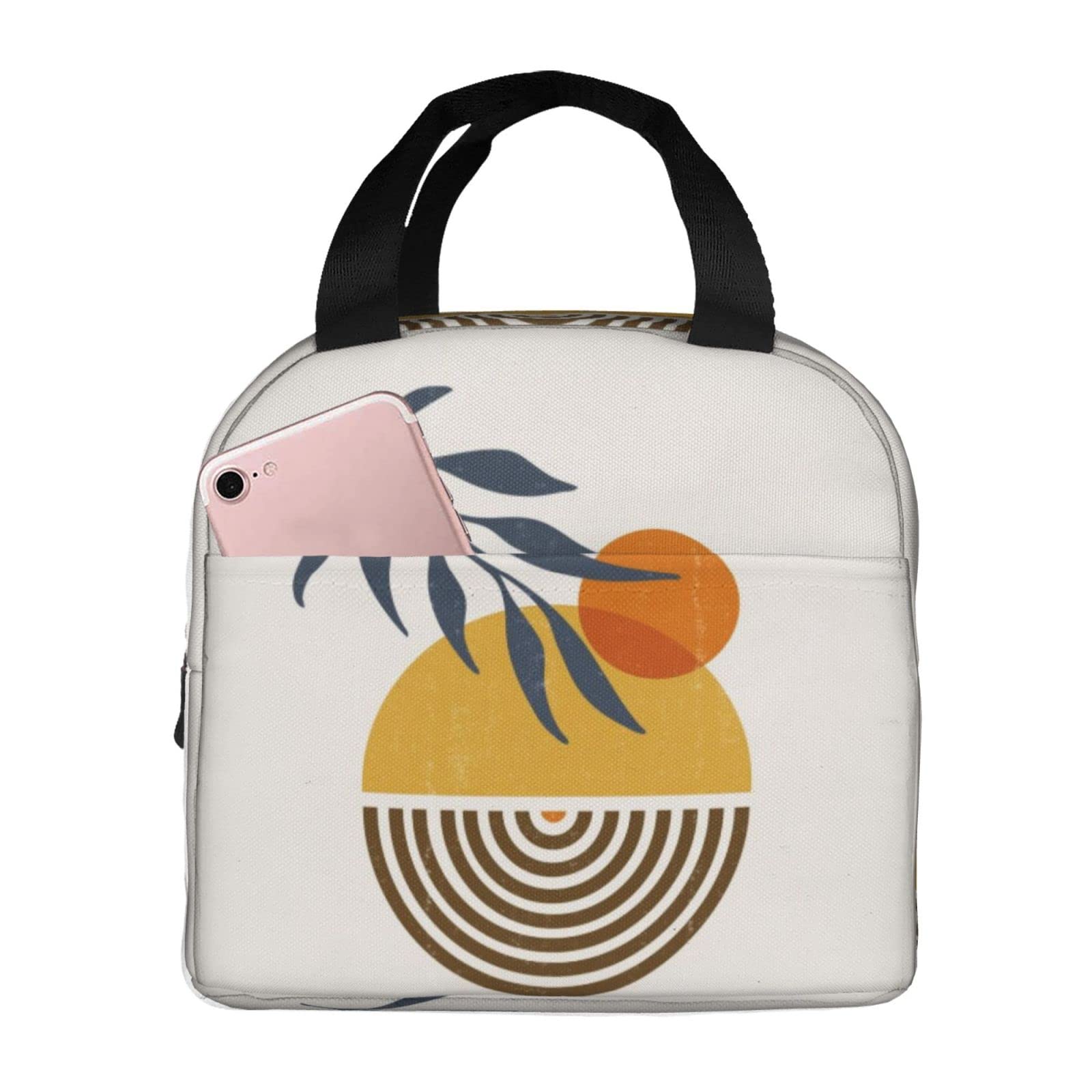 Boho Minimalist Sun Print Insulated Lunch Bag - Cute Cartoon Tote Lunch Box for School, Work, Picnic & Outdoor Activities | Reusable Thermal Food Container for Kids & Adults