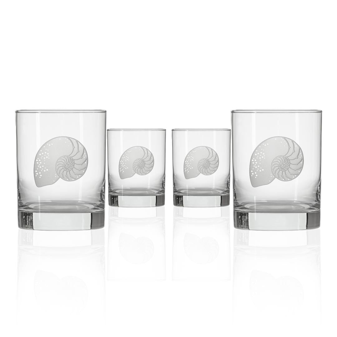 Premium Nautilus 13oz Double Old Fashioned Whiskey Glasses Set of 4 - Heavy Base Cocktail Glasses for Bourbon, Scotch & Whiskey Tasting - Perfect for Home Bars, Parties & Gifts