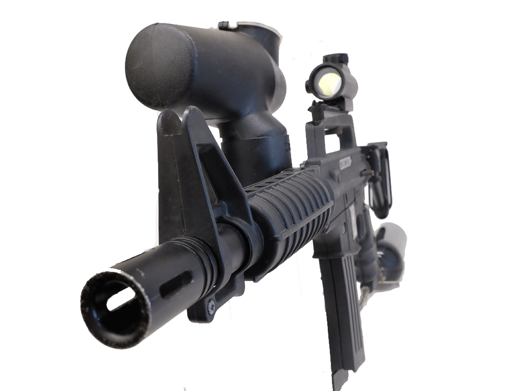 Tippmann M16 Alpha Black Tactical Paintball Gun with CO2 Canister & Cyclone Feed System - Includes Matrix Tactical Scope - Perfect for Outdoor Combat Games, Military Simulation & Paintball Tournaments