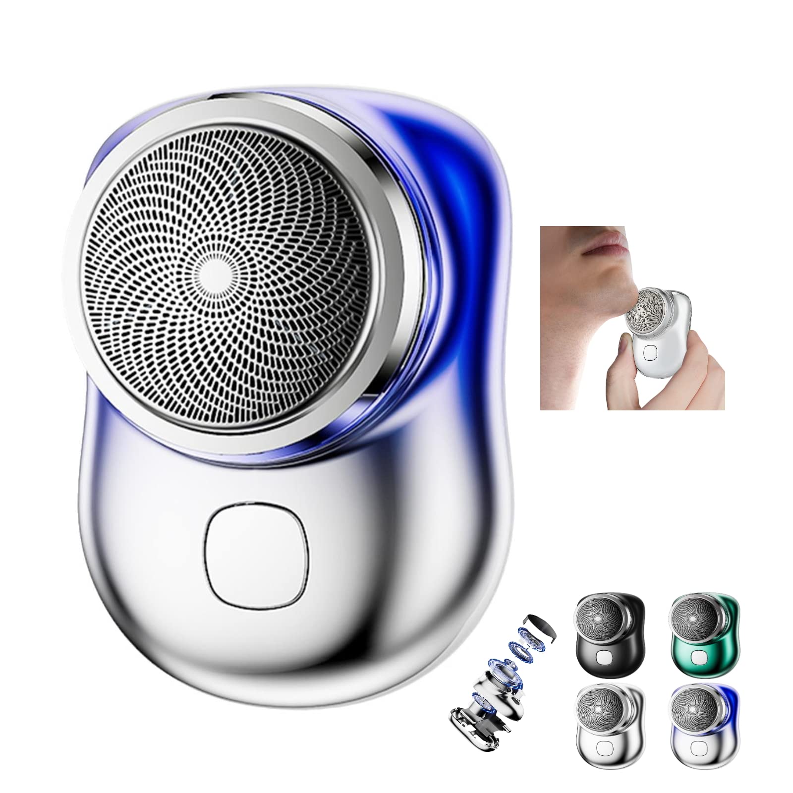 2023 New Mini Electric Shaver for Men - Portable USB Rechargeable Travel Razor, Pocket-Sized Face Shaver with Magic Smooth Shaving - Perfect for Home, Office & On-The-Go Use (Blue)