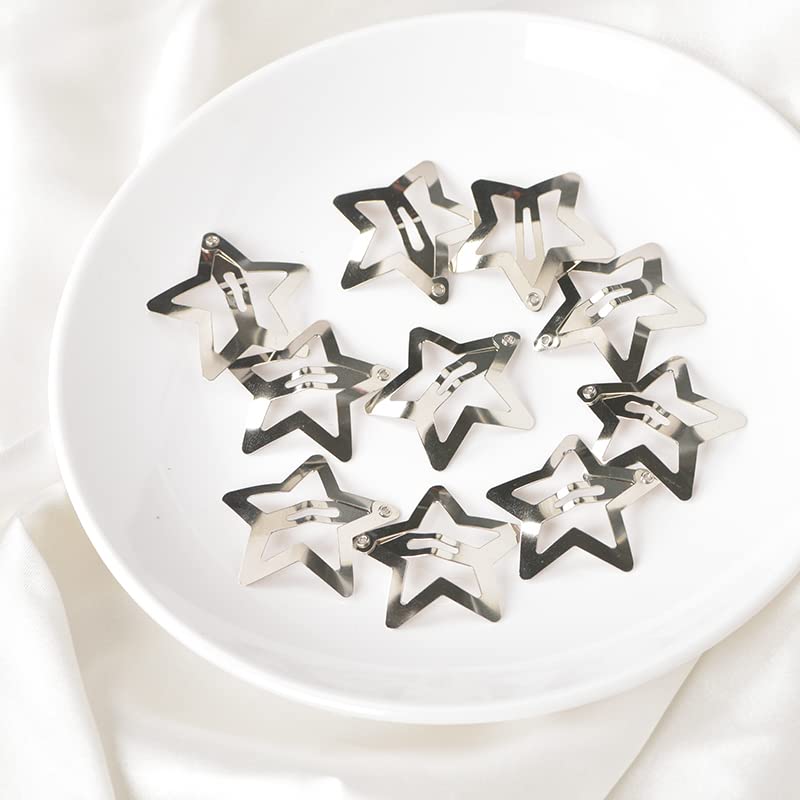 Kefley Y2K Star Hair Clips - 20 Pack Silver Star Shaped Metal Snap Barrettes for Women & Girls | Hair Accessories for Egirls, Cosplay, Parties & Everyday Style