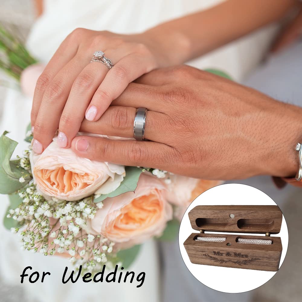 SETOFI Wooden Wedding Ring Box for Mr & Mrs - Elegant Engagement Ring Jewelry Box for Proposals, Ceremonies & Anniversaries - Perfect for Wedding, Engagement & Romantic Gift Giving