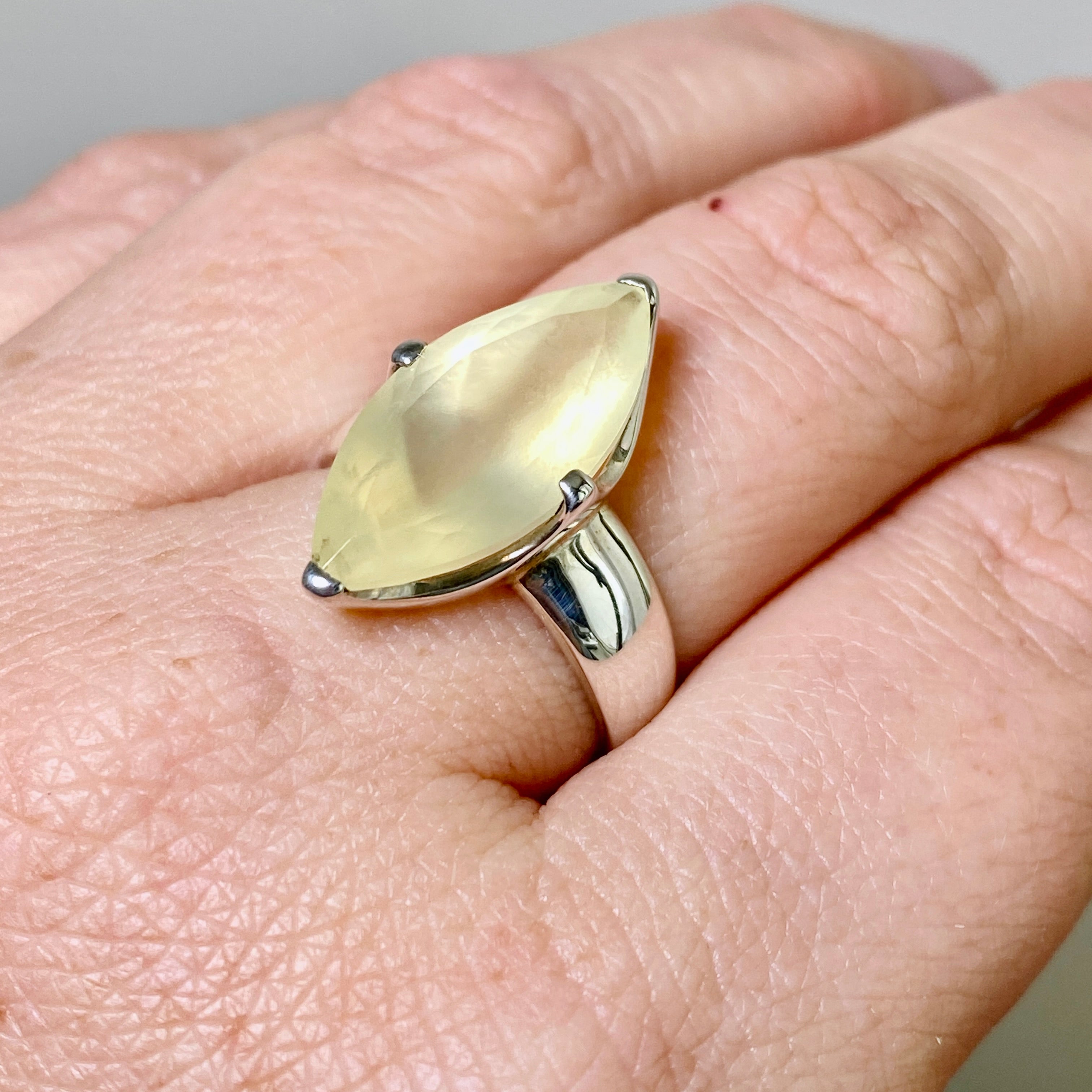 Prehnite Marquise Faceted Ring Size 7.5 - Dainty Green Gemstone Jewelry for Women - Perfect for Weddings, Engagements & Everyday Elegance