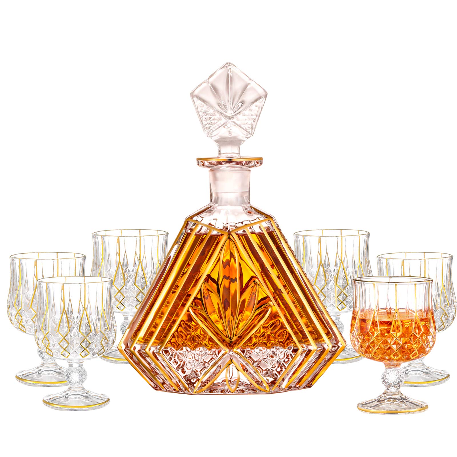 Premium SALADAYS Whiskey Decanter Set with 6 Crystal Glasses - Elegant Gold Bourbon Scotch & Wine Decanter Gift Set for Men - Perfect for Home Bar, Dinner Parties & Anniversary Gifts