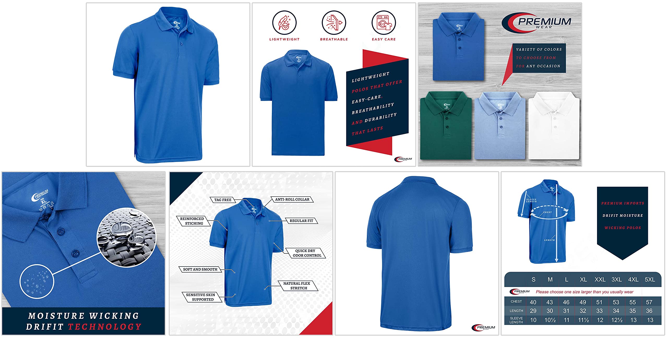 Premium Moisture-Wicking Men's Polo Shirt - Quick-Dry, Breathable & Comfortable for Golf, Work & Outdoor Activities