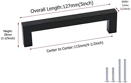 Homdiy 45-Pack Black Square Cabinet Pulls - 4.5 Inch Hole Center Modern Stainless Steel Kitchen & Bathroom Drawer Handles - Durable Cabinet Hardware for Home Renovation & DIY Projects