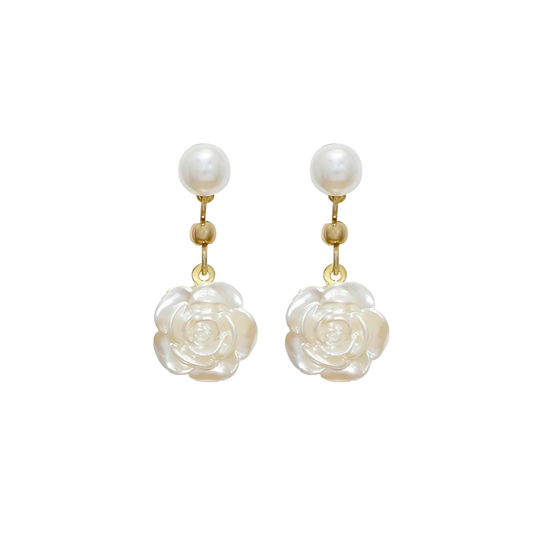 Elegant Flower Pearl Drop Earrings for Women | HE9097 | Perfect for Weddings, Parties & Special Occasions