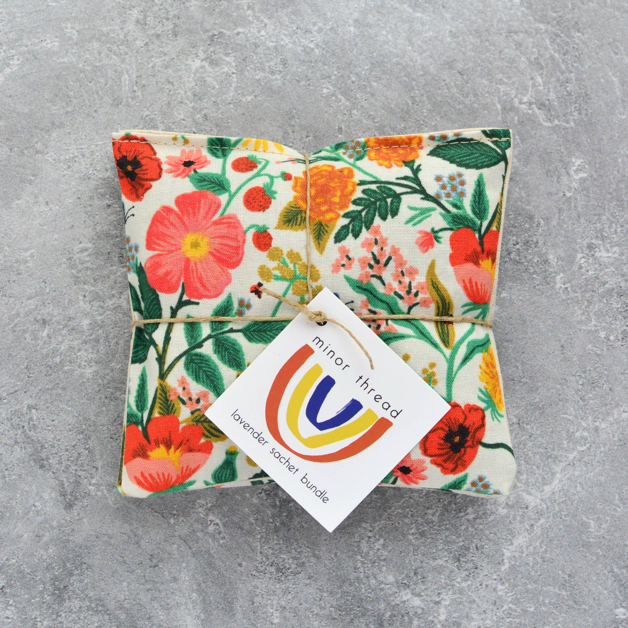 Minor Thread Lavender Sachet Bundle - Poppy Fields in Cream Botanical Flora Scented Drawer Liners | Home Fragrance for Closets, Dressers & Gift Giving