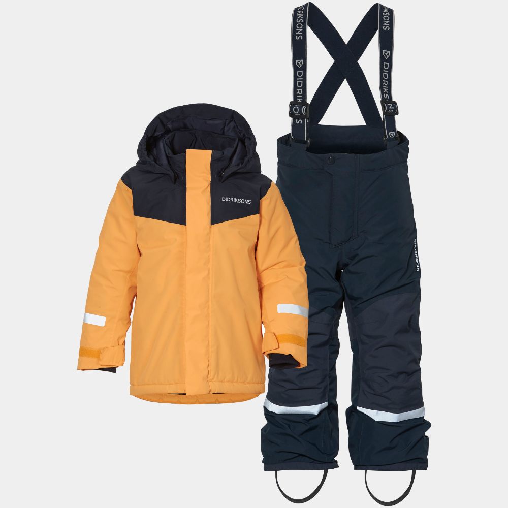 Didriksons Skare Kids Ski Jacket & Pants Set - Waterproof Winter Snowsuit for Boys & Girls, Insulated Fire Yellow Ski Outfit for Cold Weather - Perfect for Skiing, Snowboarding & Outdoor Winter Activities